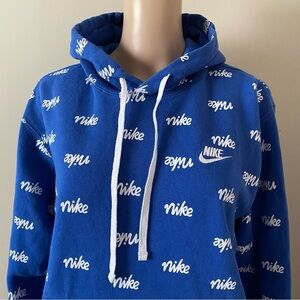 Nike Blue Logo Print Hoodie, size medium